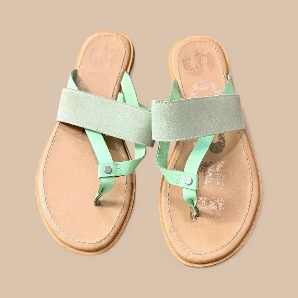Sorel Green Leather & Suede Slip on Sandals